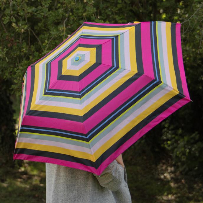 totes ECO-BRELLA® Supermini Magenta Block Stripe Print Umbrella (3 Section)