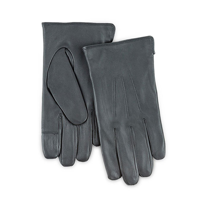Isotoner® Mens Smartouch Water Repellent 3 Point Leather Gloves  Grey