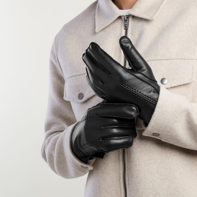 Isotoner® Mens Leather Glove With Stitch Detail Black
