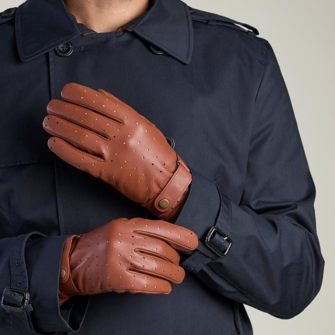 Isotoner Mens® Perforated Leather Driving Glove Tan
