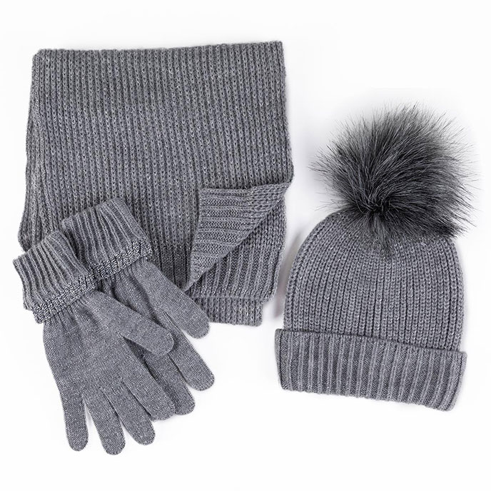 totes Ladies Hat, Scarf & Gloves Set Grey Lurex