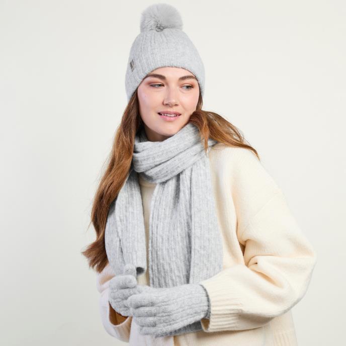 totes toasties® Ladies Knitted Hat Scarf & Glove Gift Set Grey