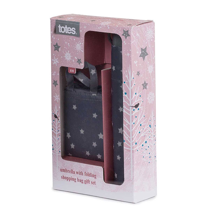 totes Grey Star Umbrella Gift Set totes ISOTONER