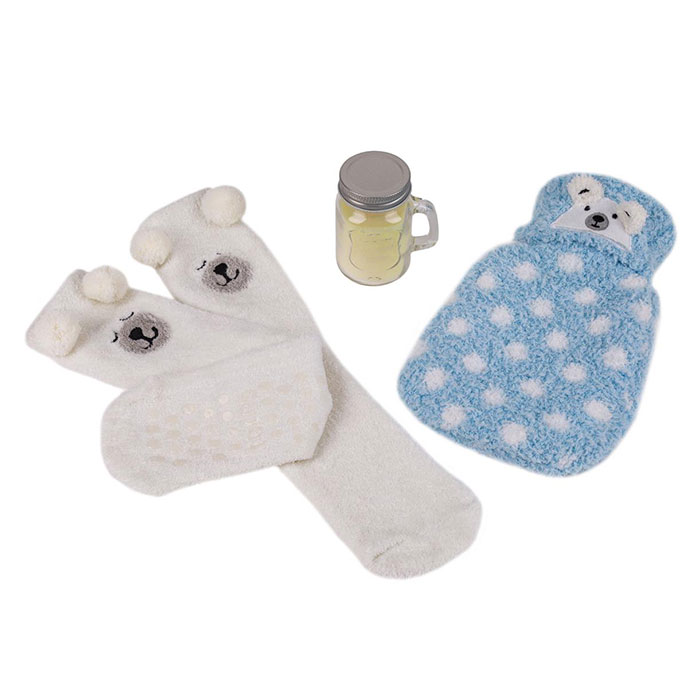 totes Ladies Hot Water Bottle, Sock & Candle Set Blue