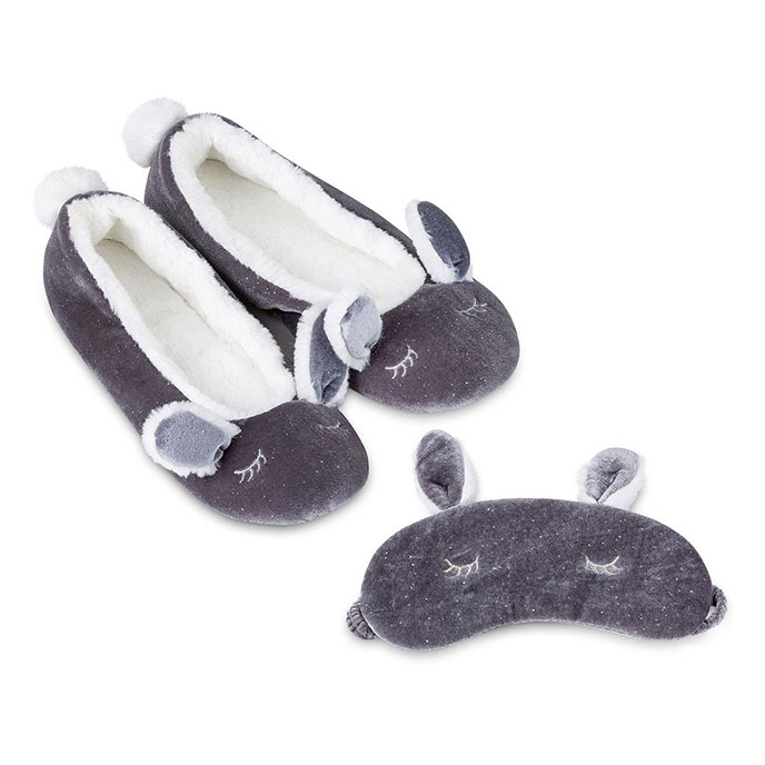 totes Ladies Novelty Ballet Slipper & Eye Mask Set Grey