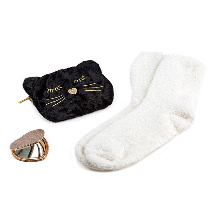 totes Ladies Novelty Cat Bag, Sock & Mirror Gift Set 