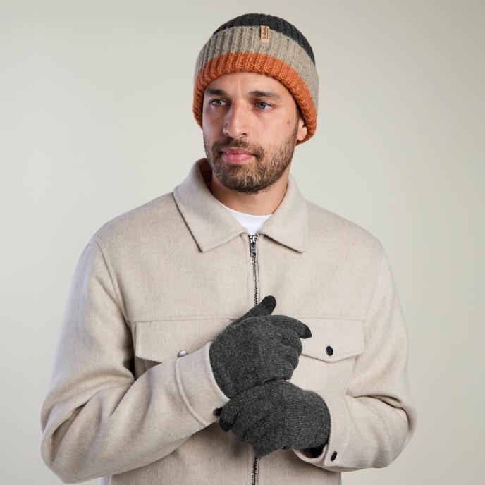 totes toasties® Mens Knitted Stripe Hat & Glove Set Charcoal Mix