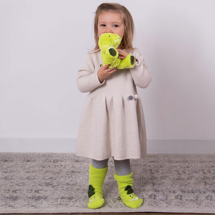 totes Childrens Plush Toy and Super Soft Slipper Socks Set Green