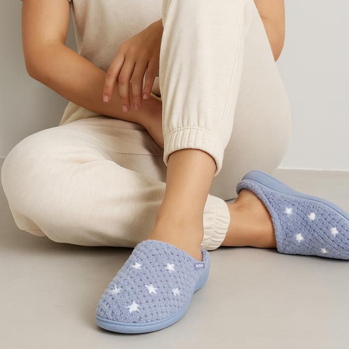 Isotoner® Ladies Popcorn Terry Mule Slippers Iris Blue Star