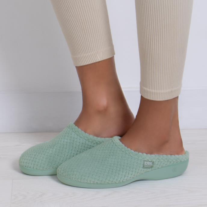 Isotoner Ladies Popcorn Terry Mule Slippers Mint