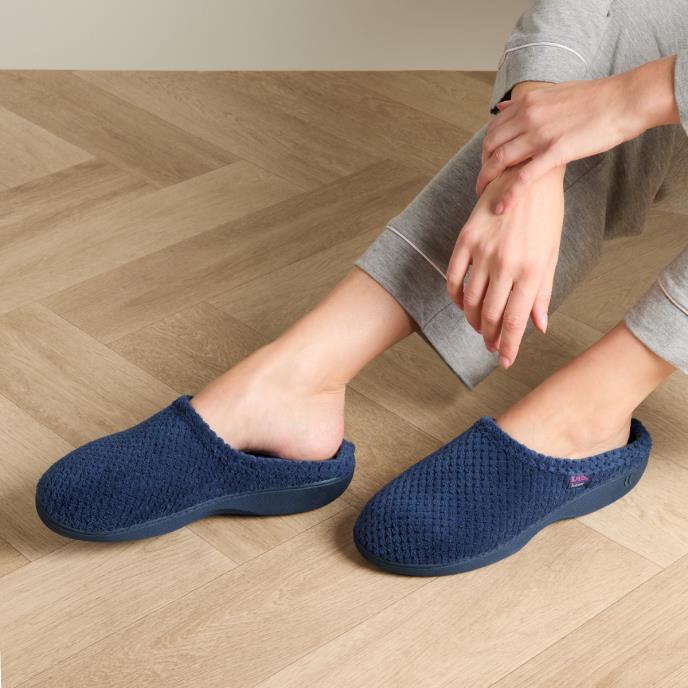 Isotoner® Ladies Popcorn Terry Mule Slippers Navy