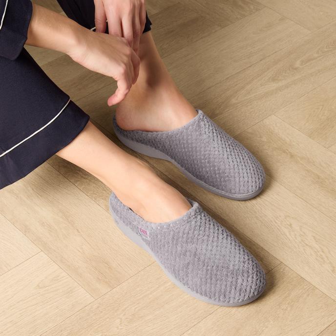 Isotoner® Ladies Popcorn Terry Mule Slippers Pale Grey