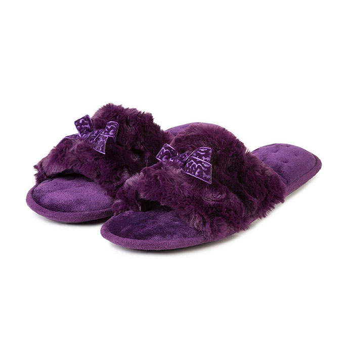 Isotoner Ladies Fur Sliders Purple