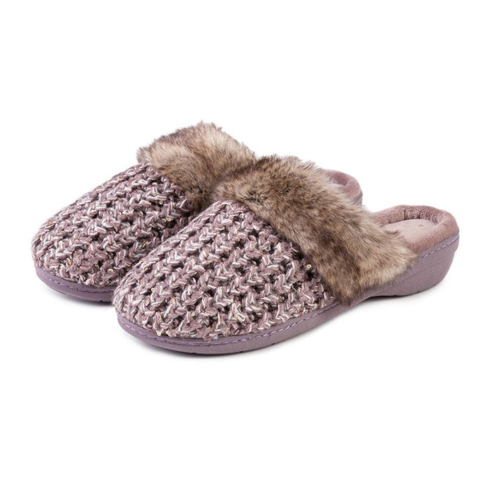 Isotoner Ladies Sparkle Knit Mule Slippers Pink