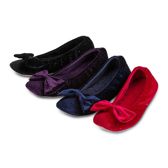 velour ballerina slippers