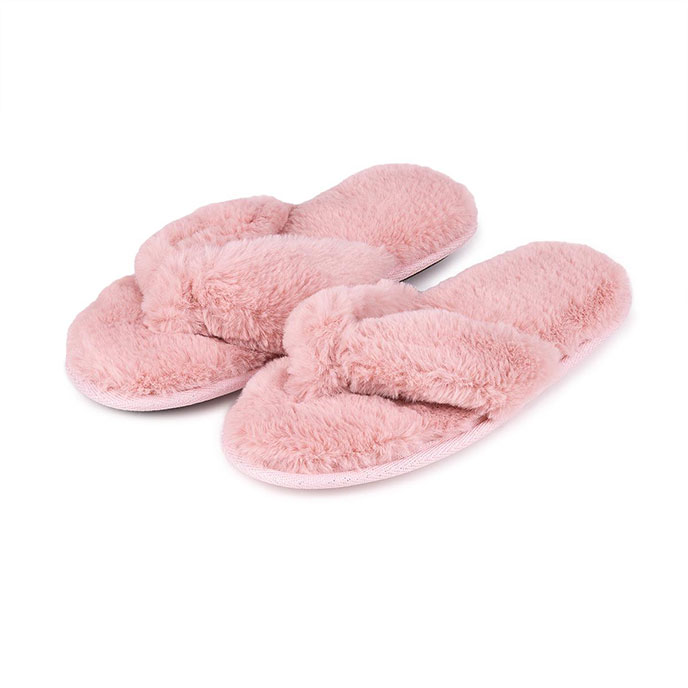 Isotoner Ladies Fluffy Toe Post Slippers Dusky Pink