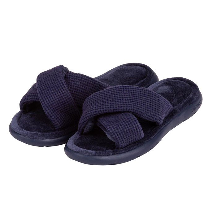 Isotoner Ladies iso-flex Waffle Open Toe Slippers Navy