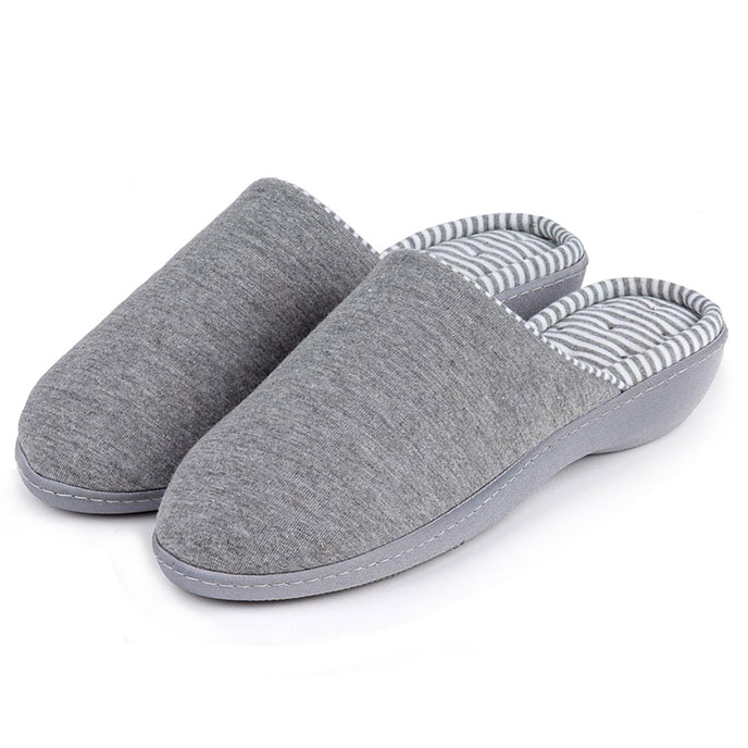 Isotoner Ladies  Striped Heeled Mule Slipper Grey