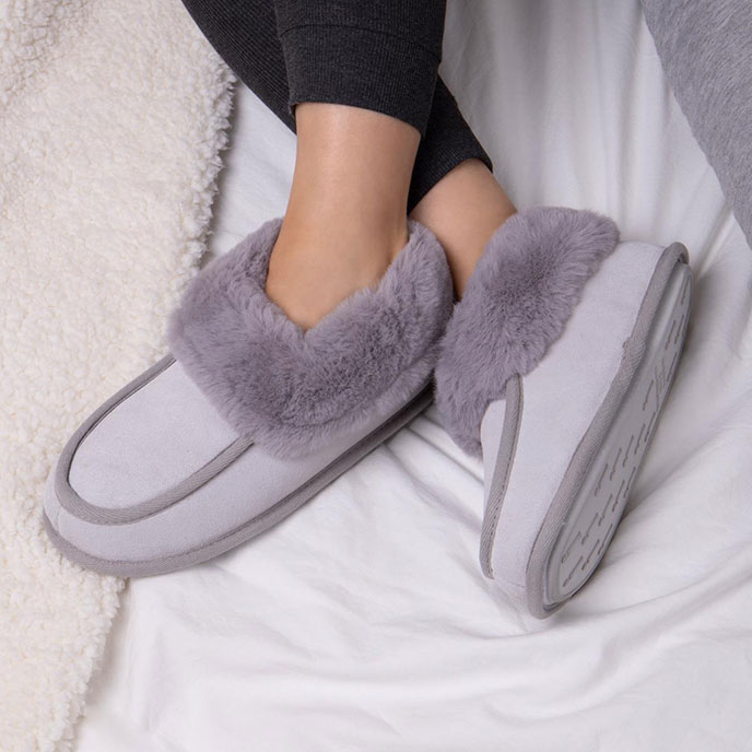 Isotoner Ladies Real Suede Moccasin Bootie Grey