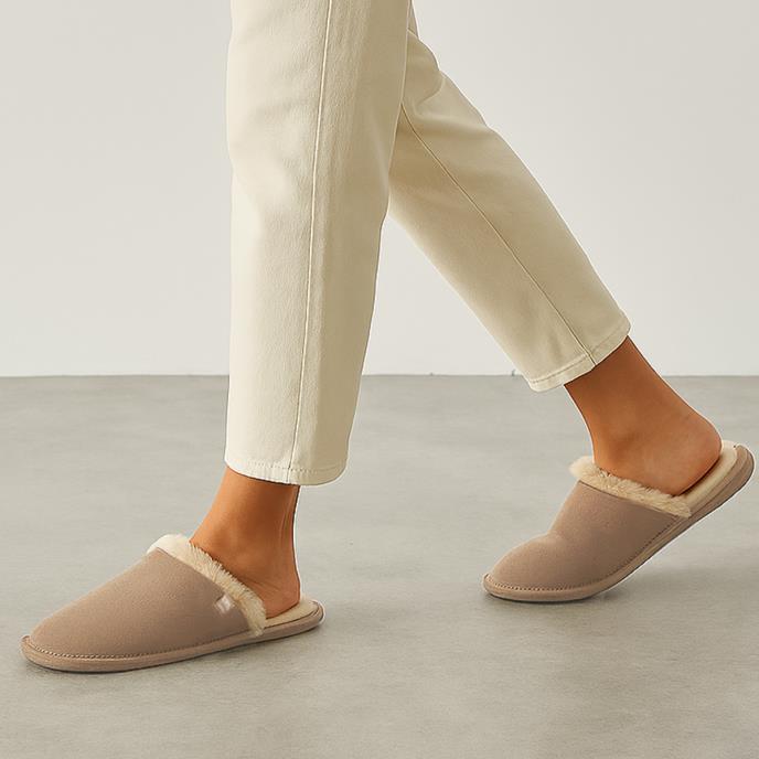 Isotoner® Ladies Real Suede Mule With Water Repellency Sand