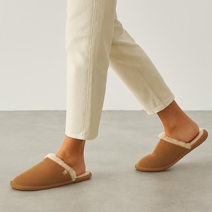 Isotoner® Ladies Real Suede Mule With Water Repellency Tan