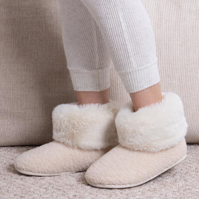 Isotoner® Ladies Borg Boot With Fur Cuff Cream