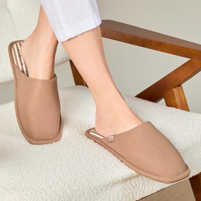 Isotoner® Ladies Square Toe Stripe Mule Slipper Mink Brown