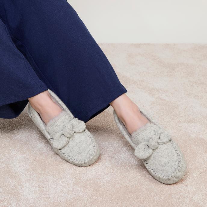 Isotoner® Ladies Brushed Marl Moccasin Slippers Grey 