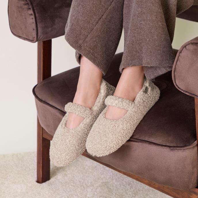 Isotoner® Ladies Borg Mary Jane Ballet Slipper Oat