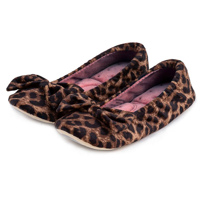 Isotoner Ladies Ballerina Slippers Animal & Pink