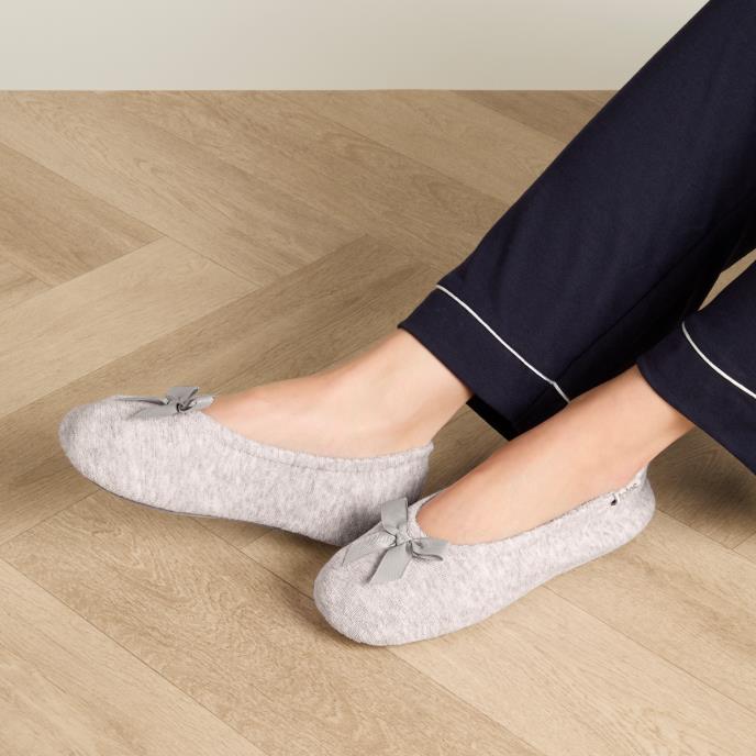 Isotoner® Ladies Terry Ballerina Slippers Grey Small (UK 3-4)