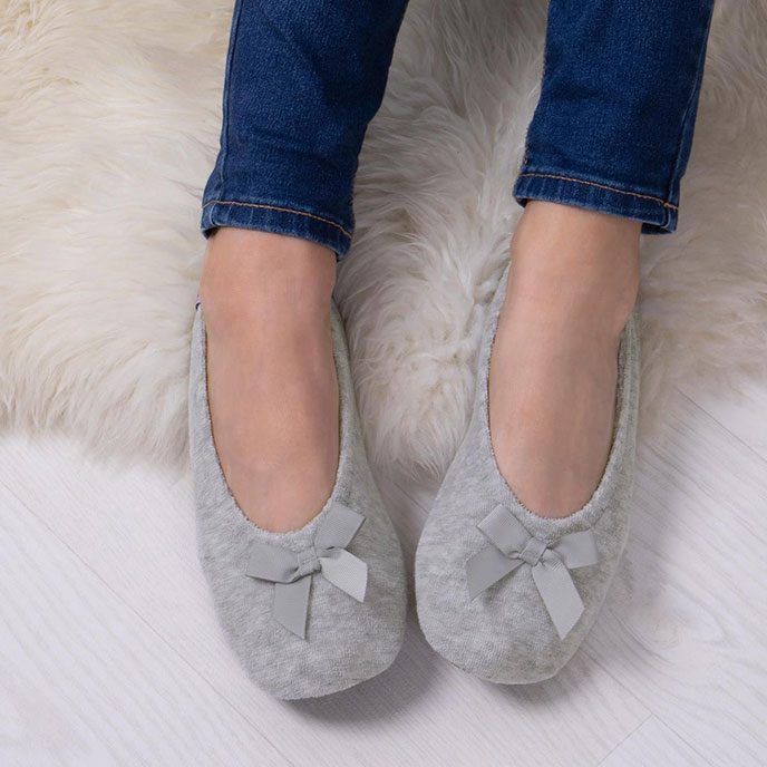 Isotoner Ladies Terry Ballerina Slippers Grey