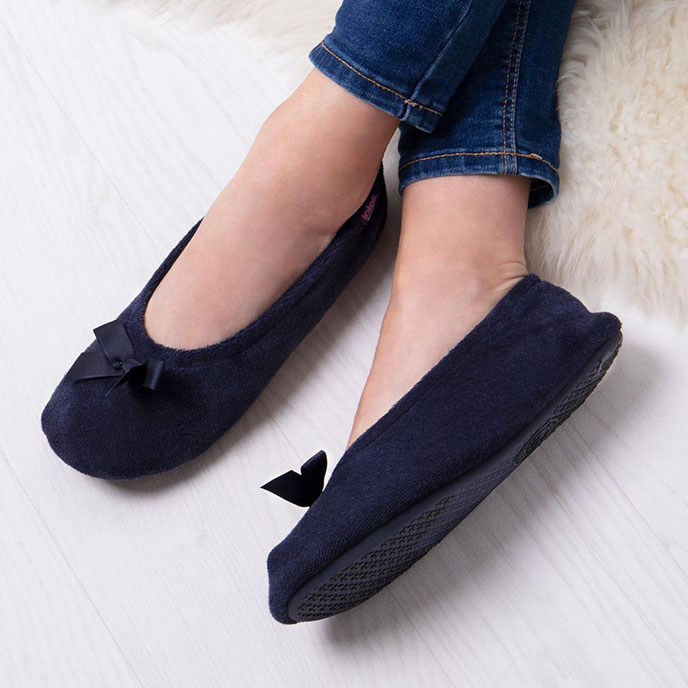 Isotoner Ladies Terry Ballerina Slippers Navy