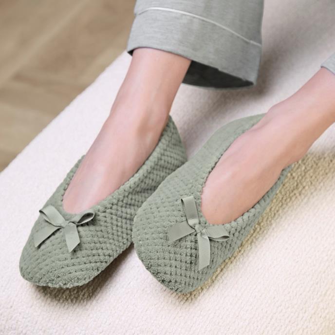 Isotoner® Ladies Popcorn Terry Ballet Slipper Sage