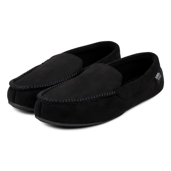 isotoner Mens Pillowstep Driving Moccasin Slippers Black/Grey