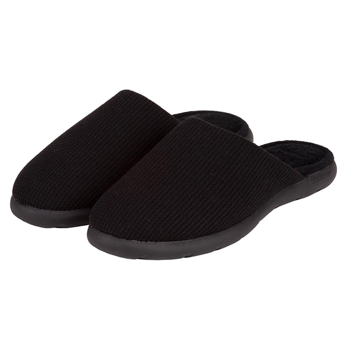 Isotoner Mens iso-flex Waffle Mule Slippers Black