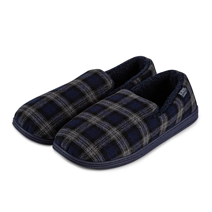 Isotoner Mens Wool Check Full Back Slipper Grey Check