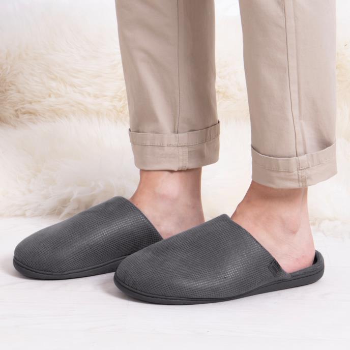 Isotoner® Mens Square Patterned Smart Mule Slipper Grey