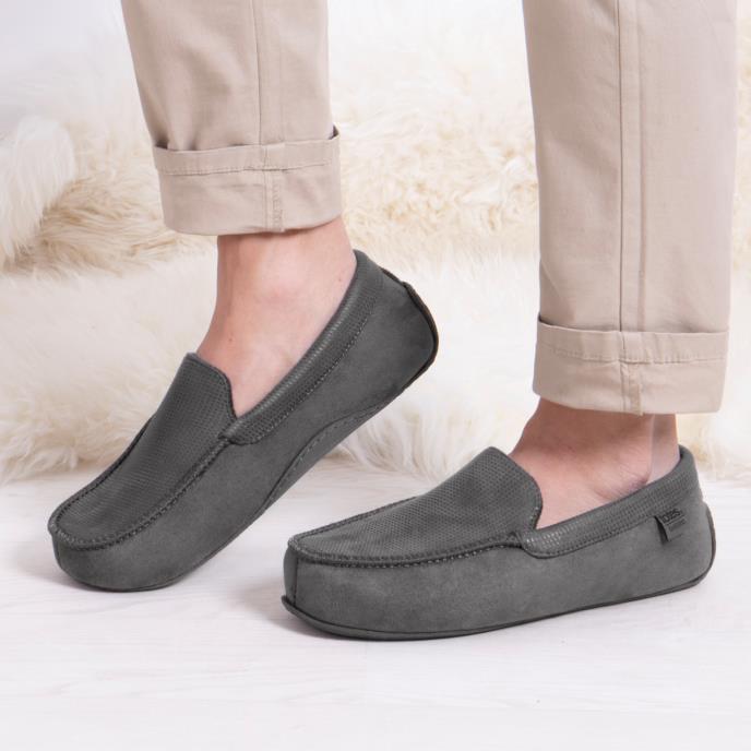 Isotoner® Mens Square Patterned Smart Moccasin Slipper Grey