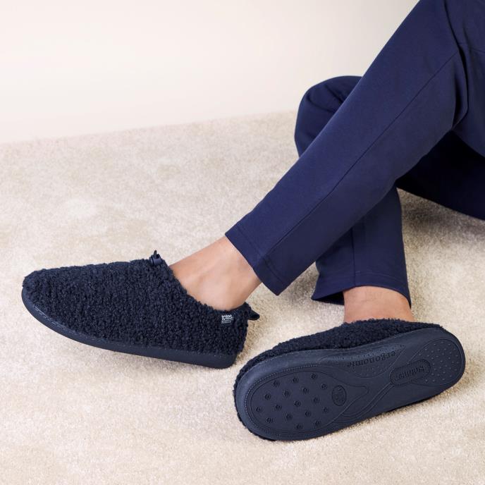 Isotoner® Mens Borg Full Back Slipper With Pull Toggle Navy
