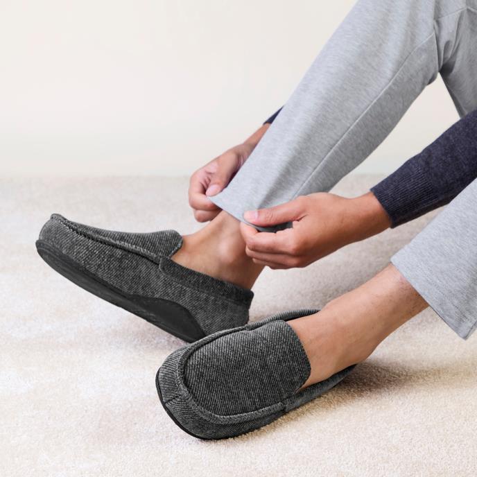Isotoner® Mens Soft Cord Moccasin Slipper Grey