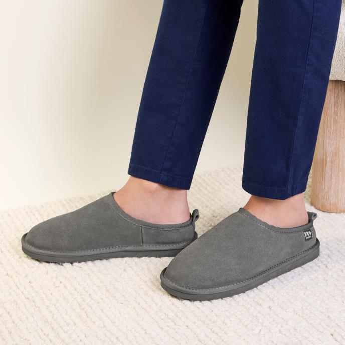 Isotoner® Mens Borg Lined Suede Mule Slipper Grey