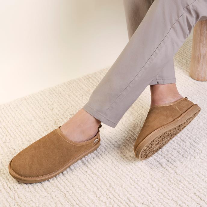 Isotoner® Mens Borg Lined Suede Mule Slipper Tan