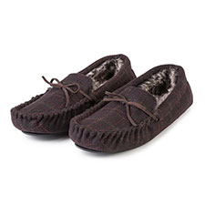 totes Mens Fur Lined Check Moccasin Slippers