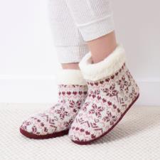 totes toasties® Ladies Fair Isle Knit Boot Slippers With Faux Fur Cuff