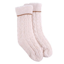 totes Ladies Sherpa Lined Chenille Cable Slipper Socks