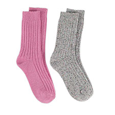 totes Ladies Twin Pack Ribbed Nep Wool Blend Socks