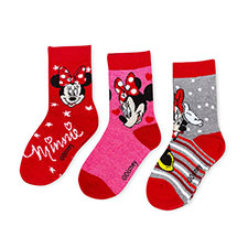Children&#39;s Minnie Mouse Triple Pack Socks Pink/Grey