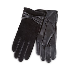 Isotoner Ladies Luxury Suede and Leather Gloves with Bow Black
