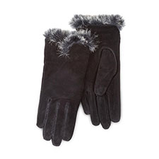 Isotoner Ladies Luxury Suede Gloves with Faux Fur Spill  Black